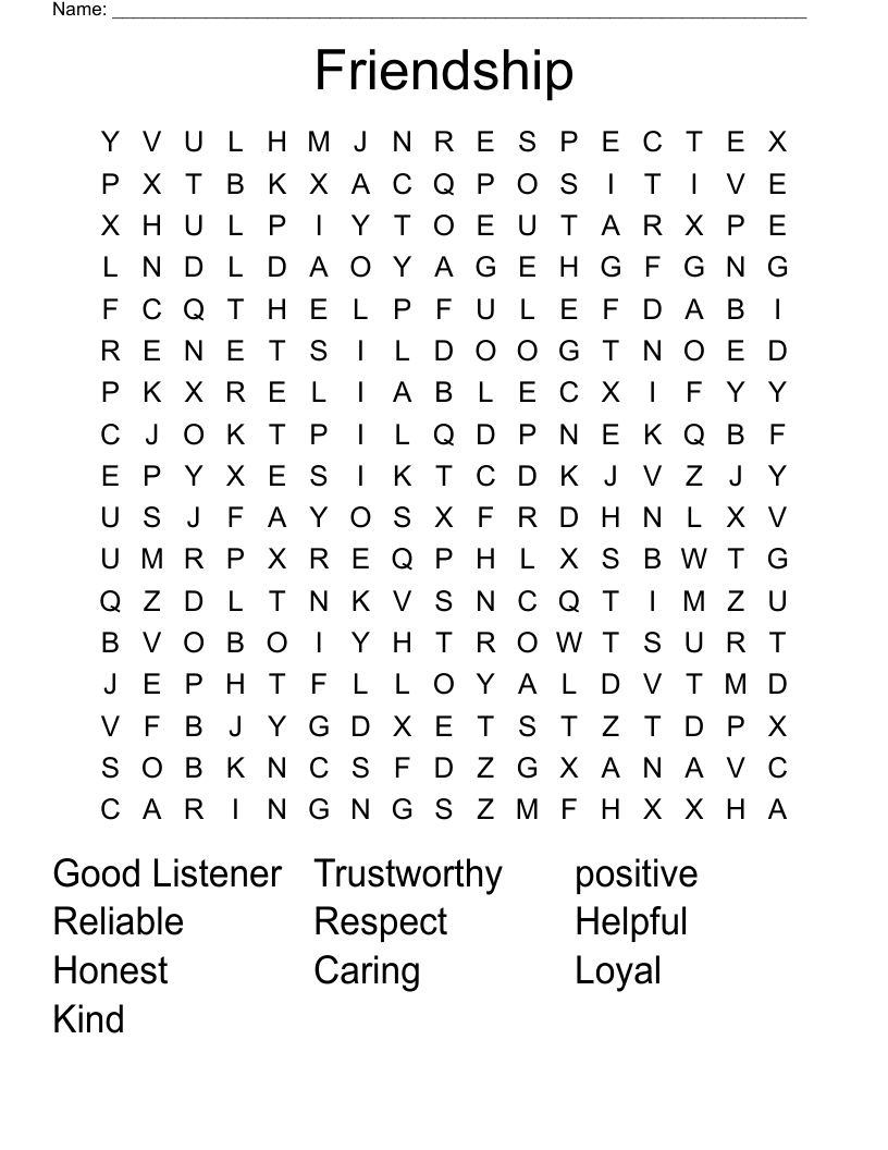 Friendship Word Search