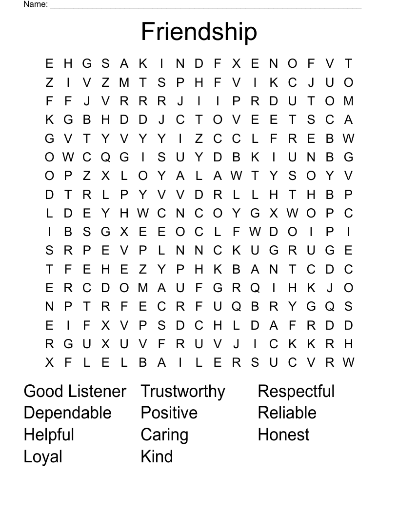 Friendship Word Search