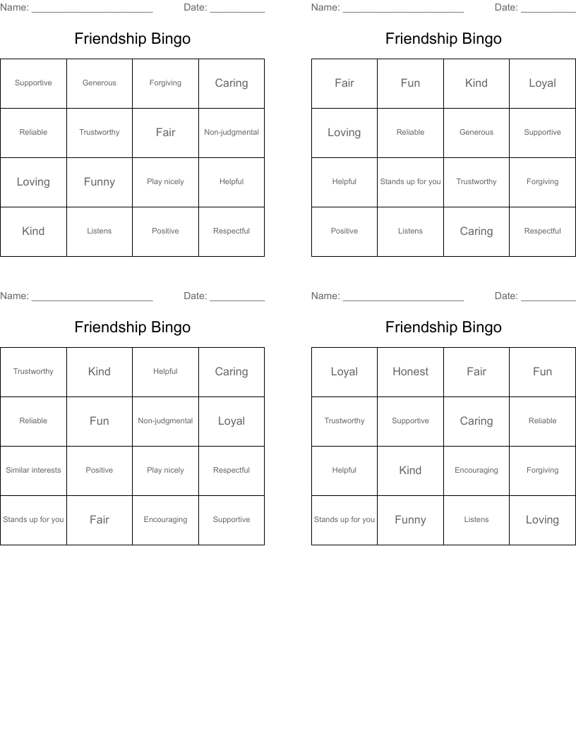 Friendship Bingo