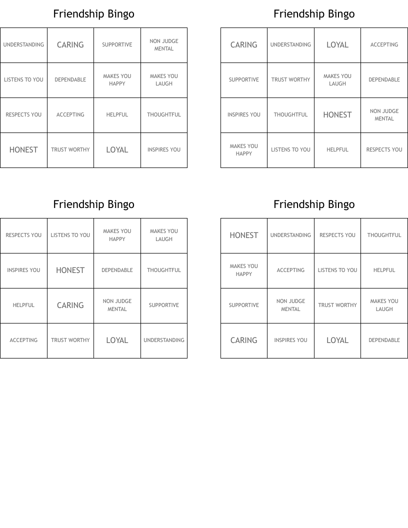 Friendship Bingo