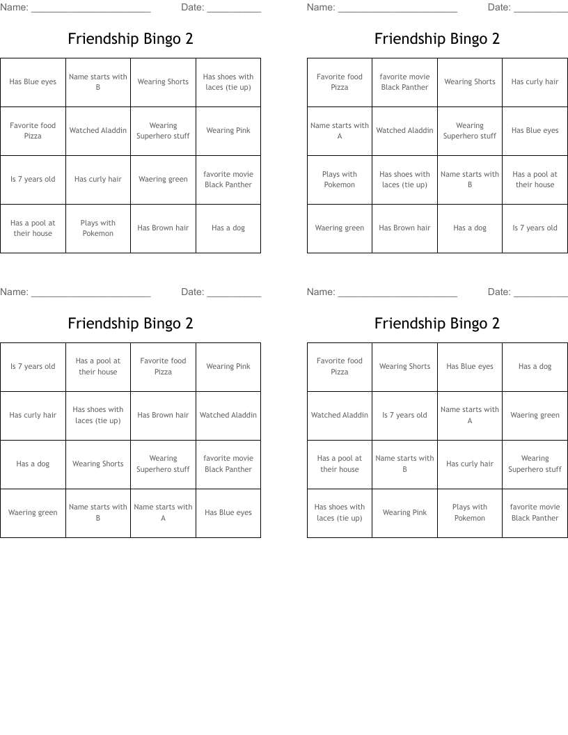 Friendship Bingo 2