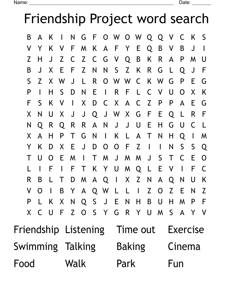 Friendship Project word search