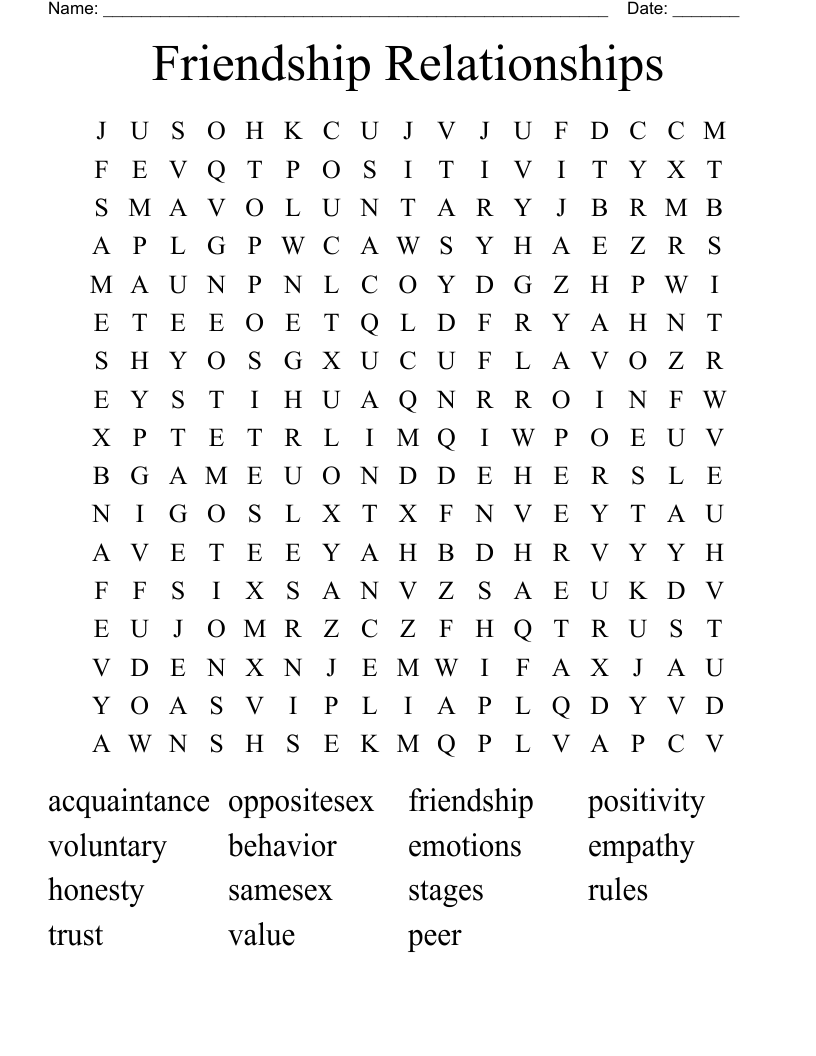 Friendship Relationships Word Search