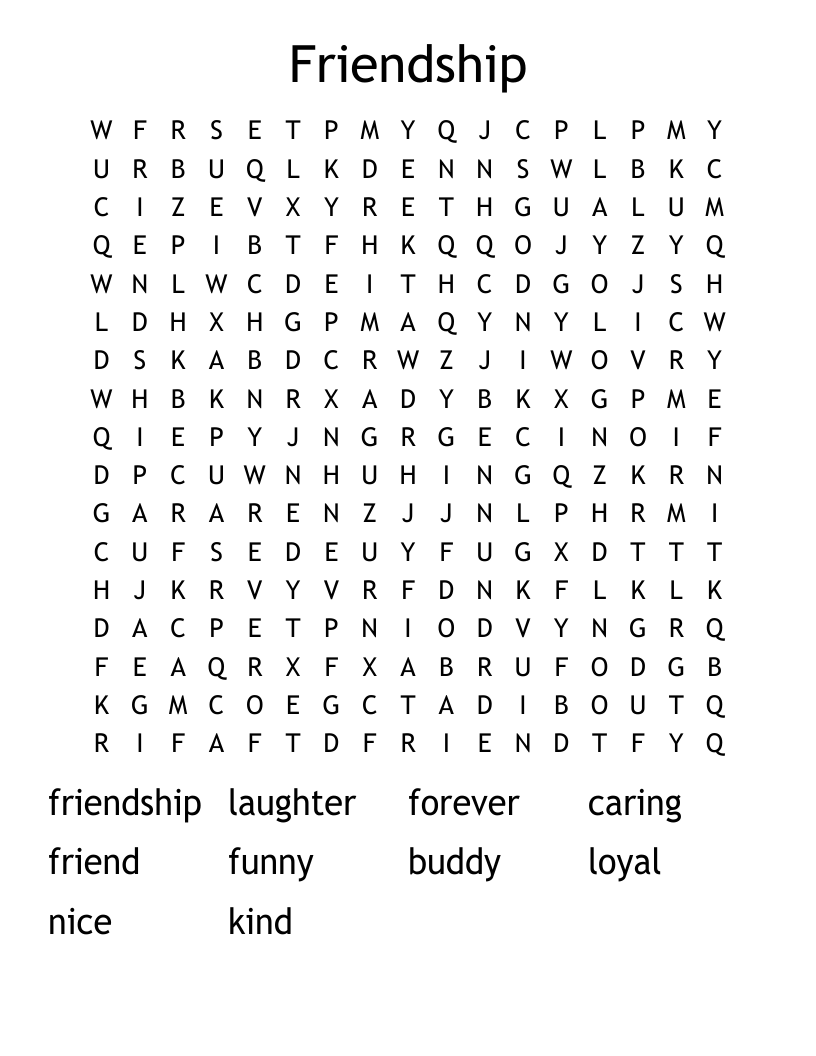 Friendship   Word Search