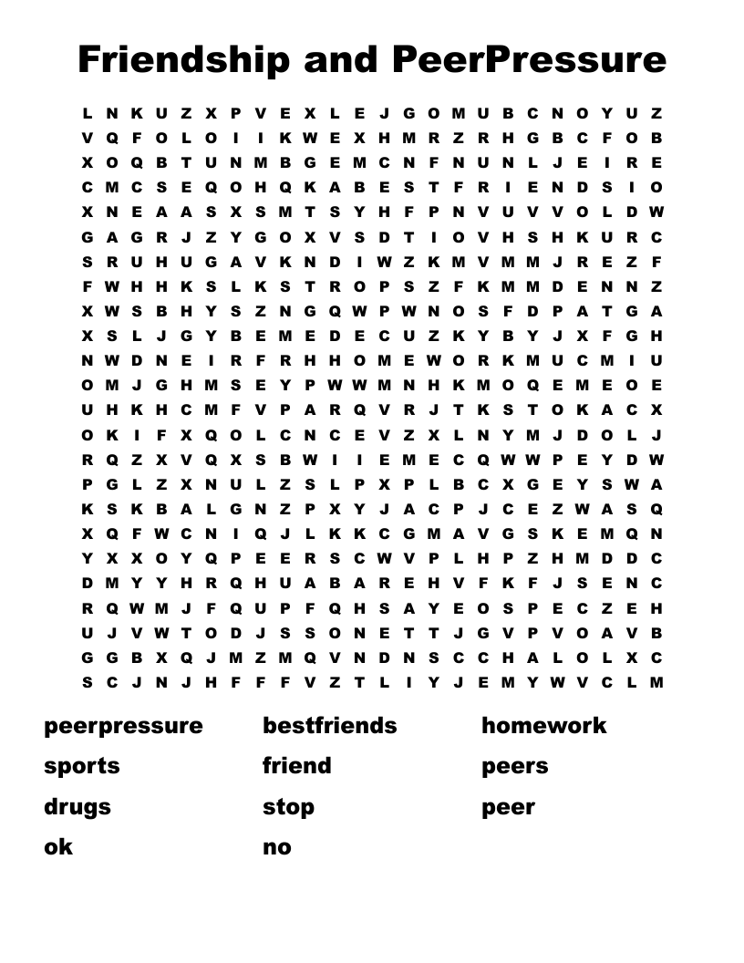 Friendship and PeerPressure Word Search