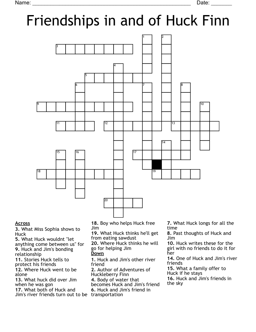 Friendships in and of Huck Finn Crossword