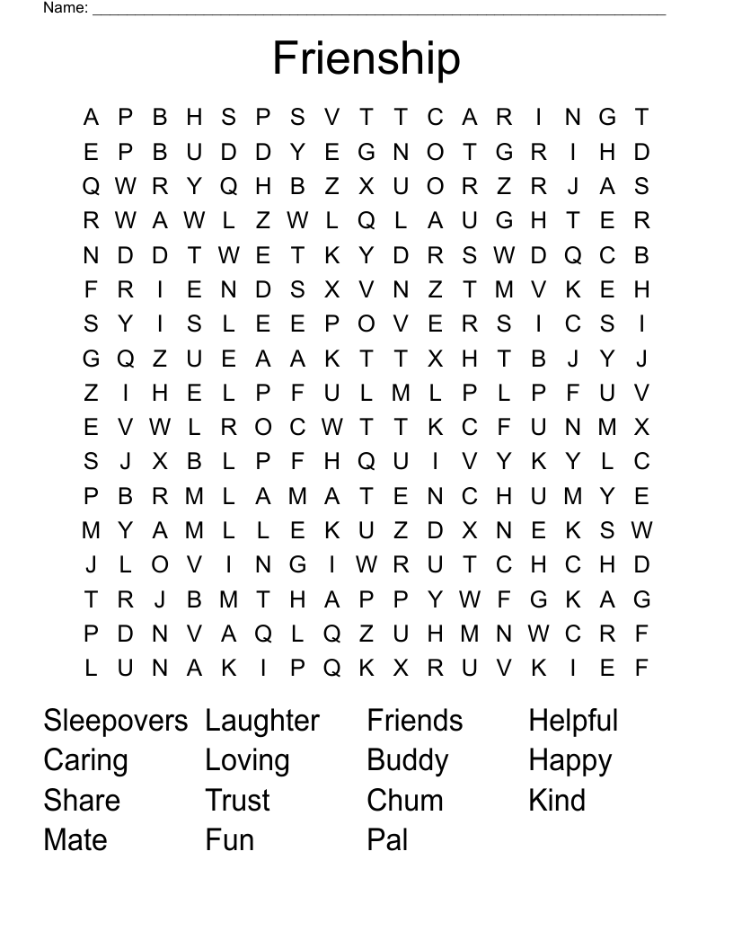 Frienship Word Search