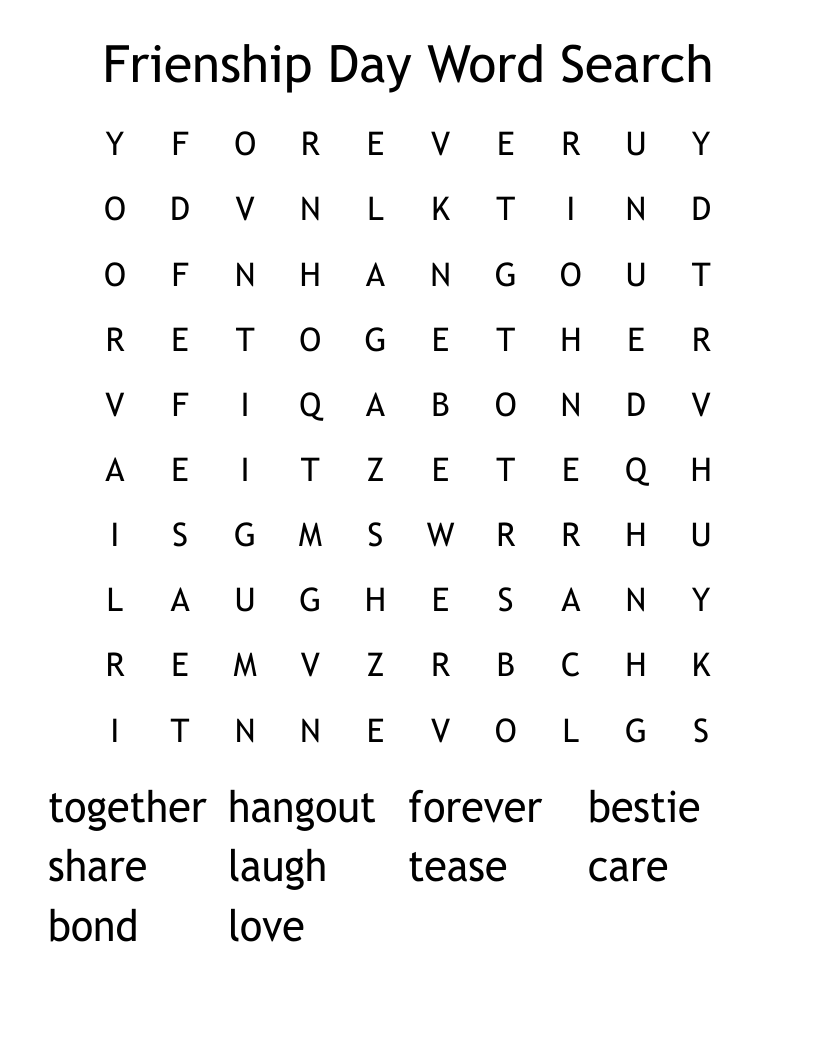Frienship Day Word Search