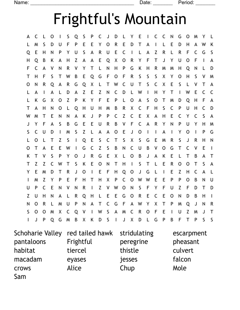 Frightful's Mountain Word Search