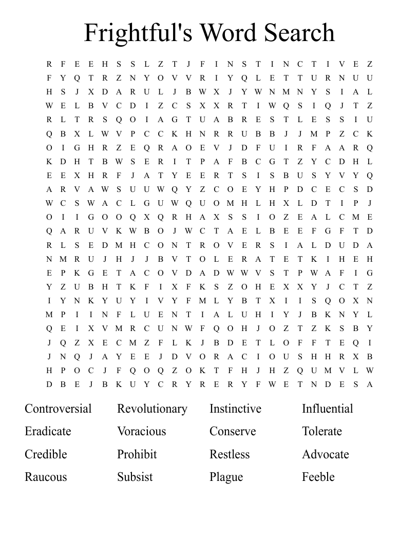 Frightful's Word Search