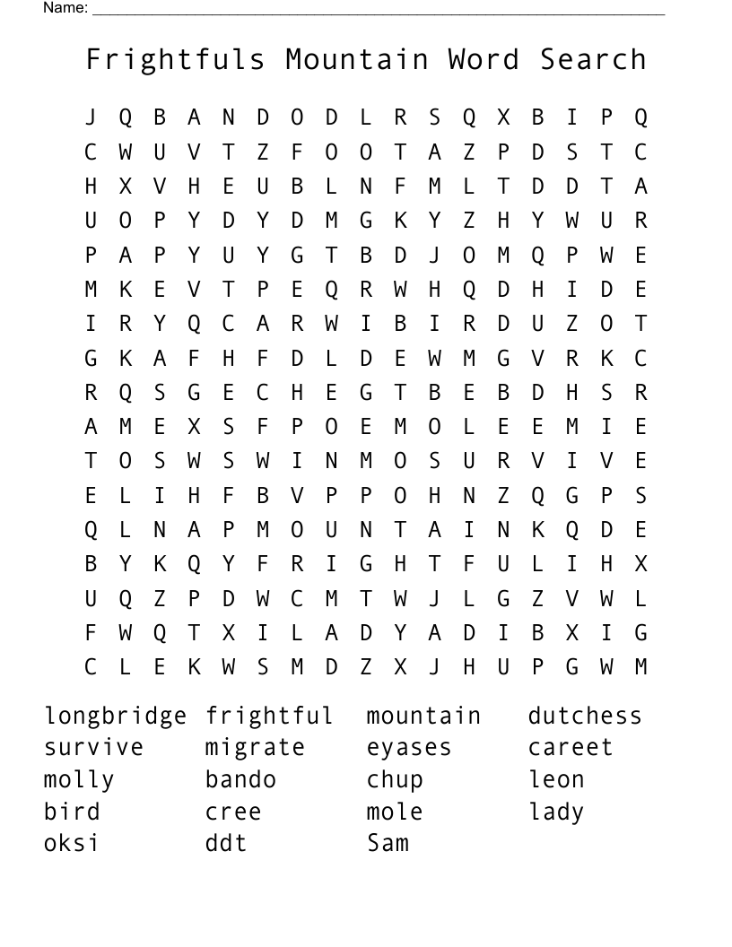 Frightfuls  Mountain Word Search