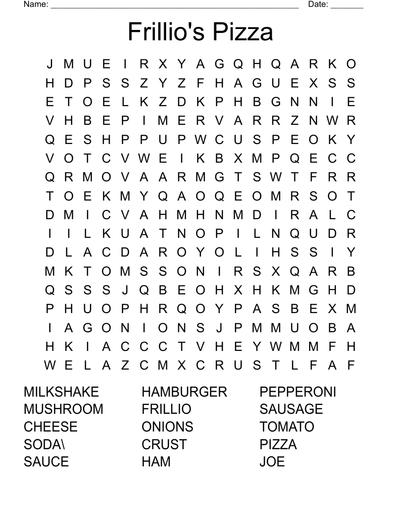 Frillio's Pizza Word Search