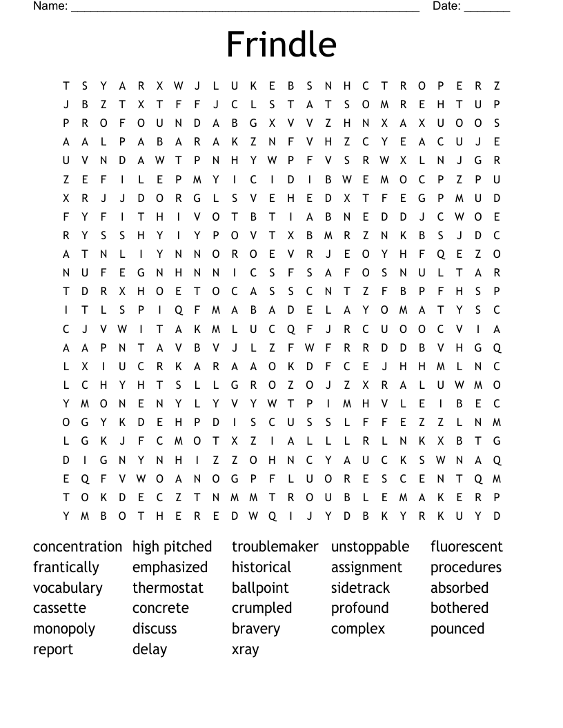 Frindle Word Search