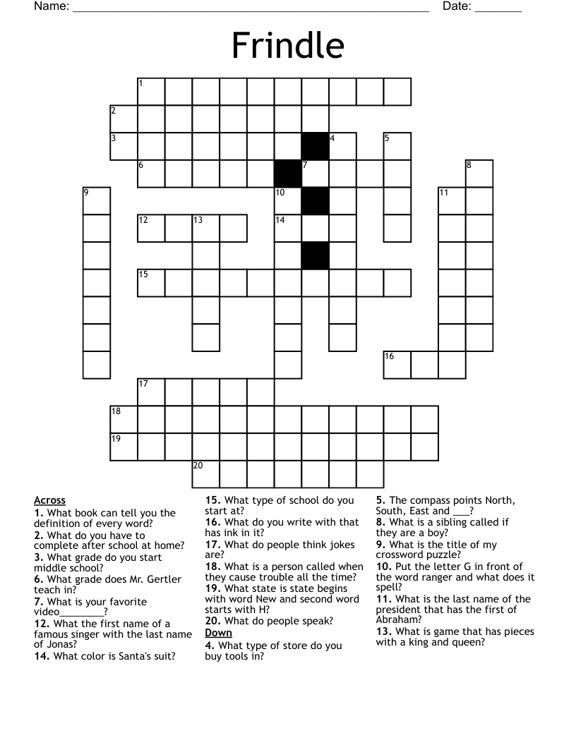 Frindle Crossword
