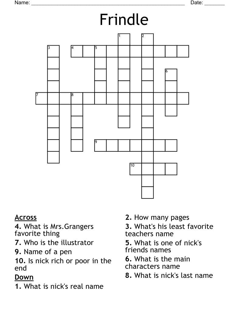 Frindle Crossword