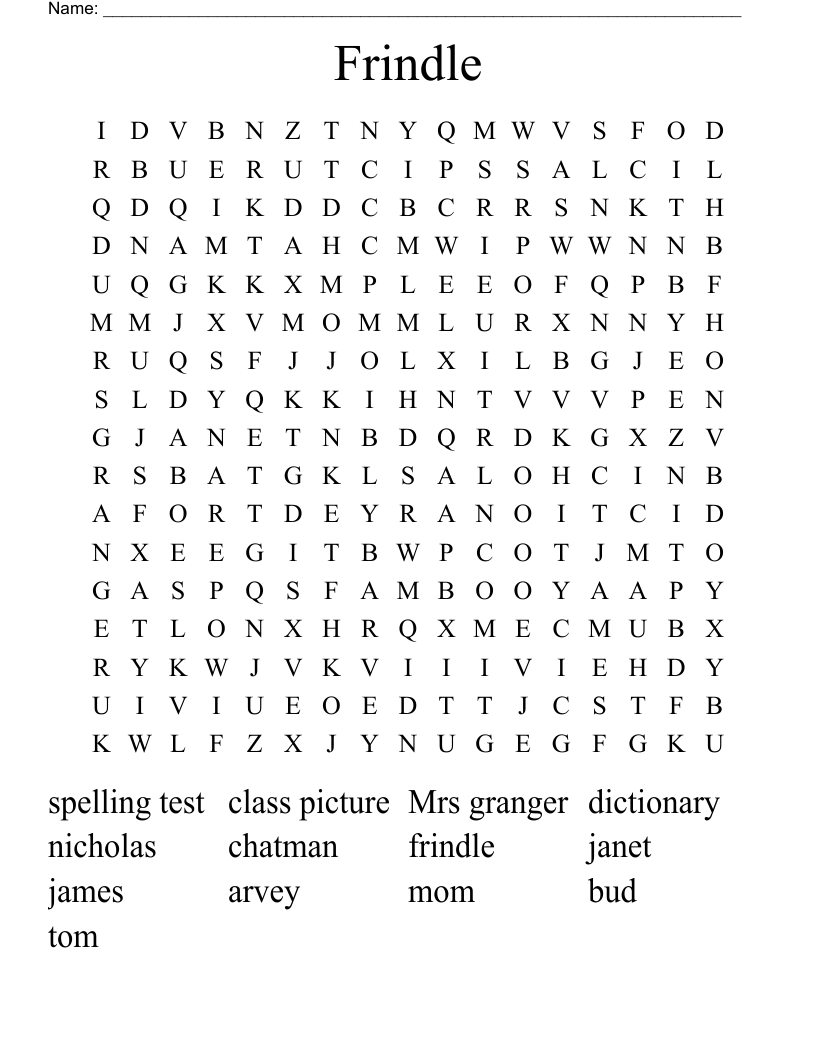 Frindle Word Search