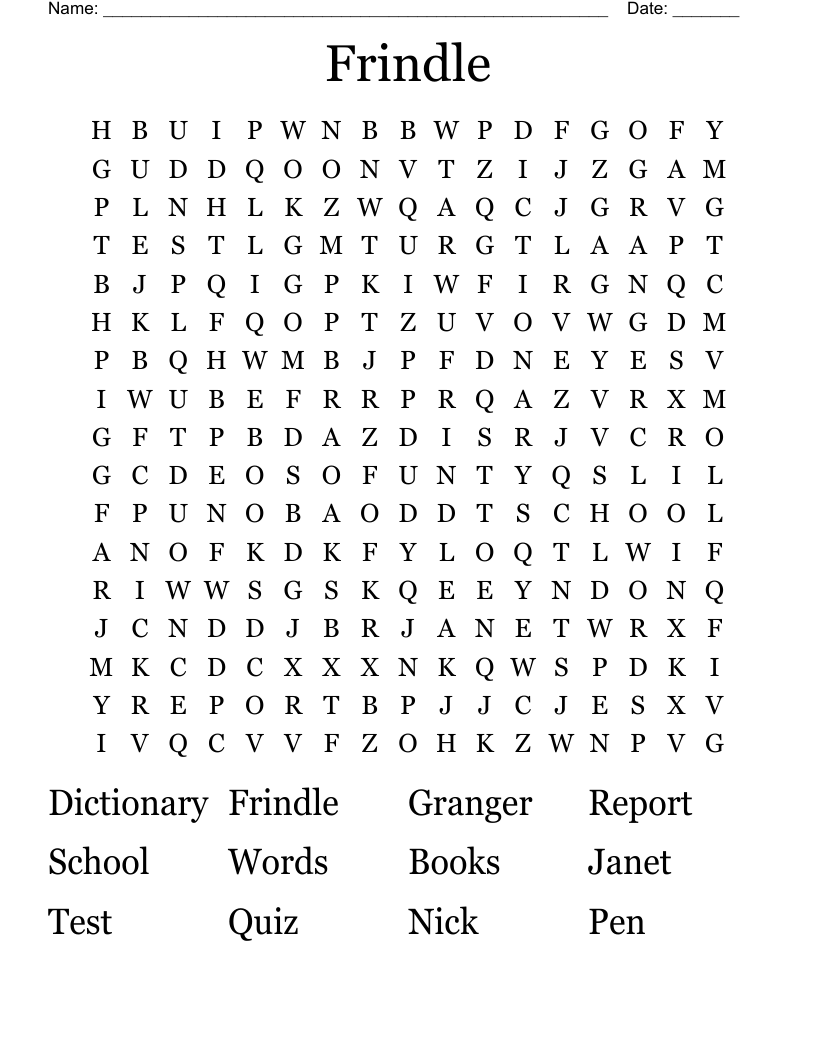 Frindle Word Search
