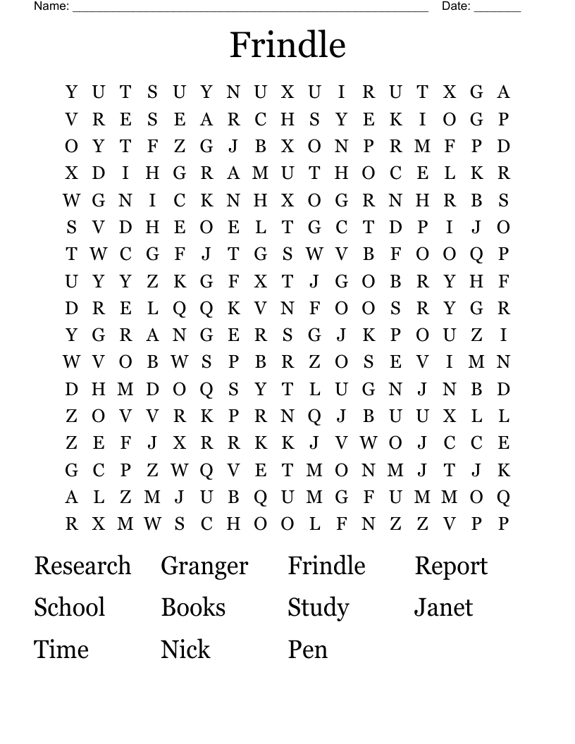 Frindle Word Search