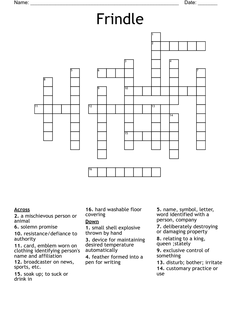 Frindle Crossword