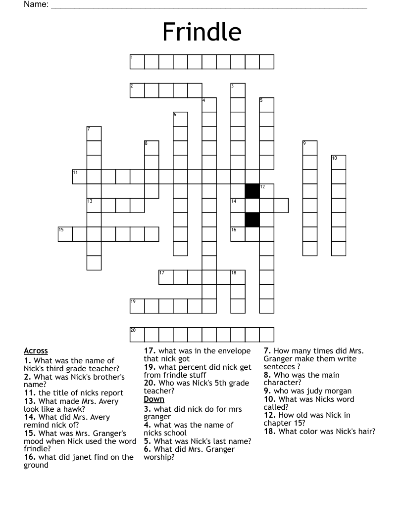 Frindle Crossword