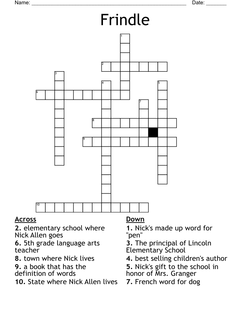 Frindle Crossword