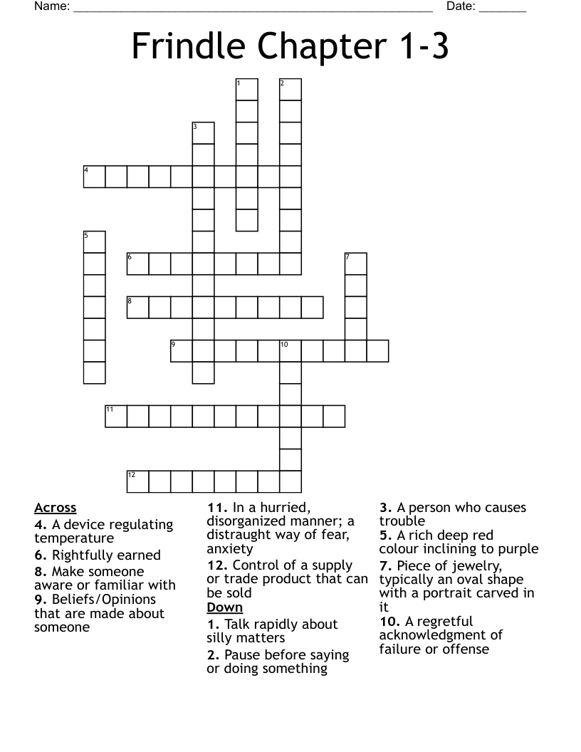 Frindle Chapter 1-3 Crossword