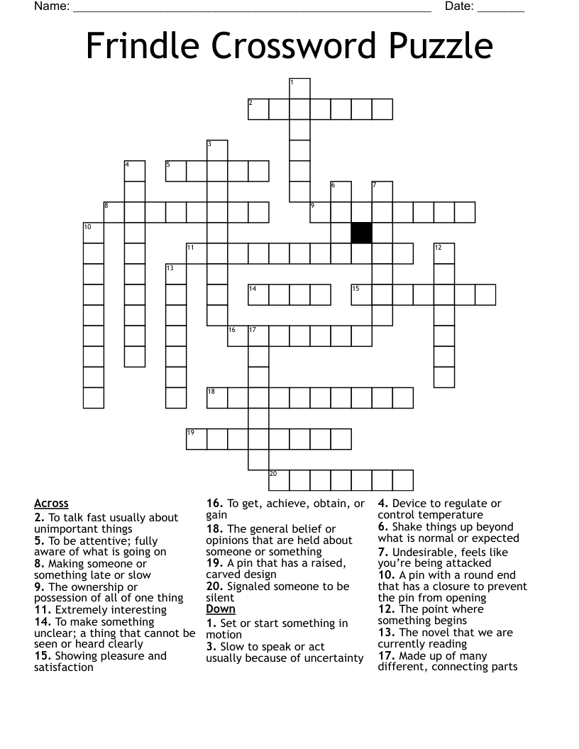 Frindle Crossword Puzzle