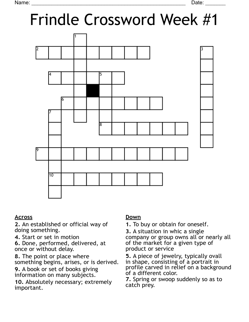 Frindle Crossword Week #1