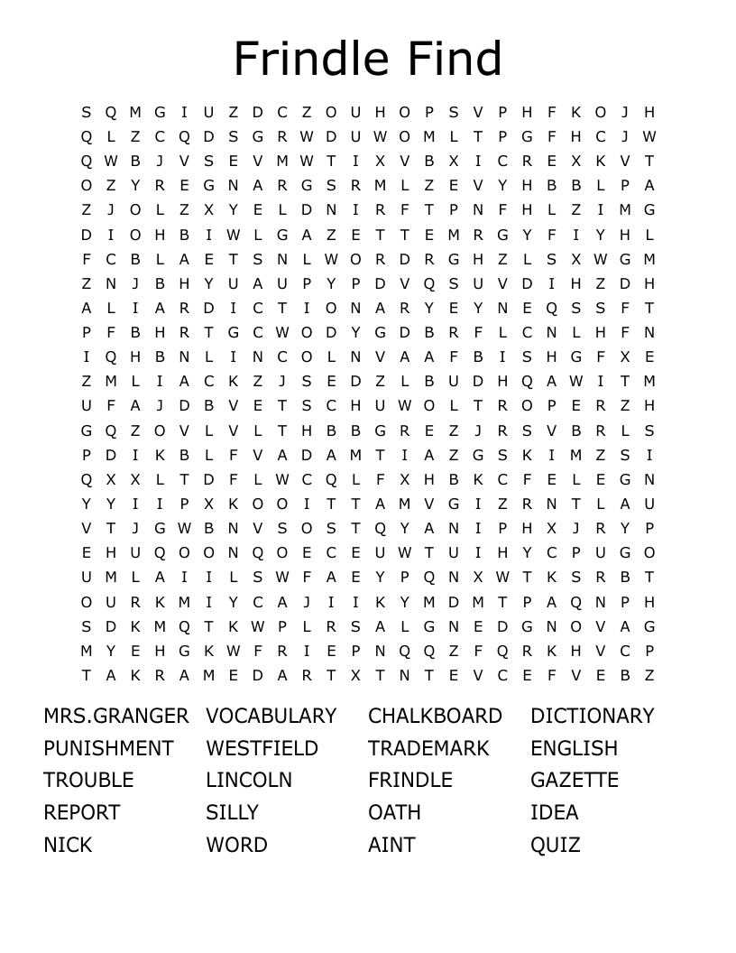 Frindle Find Word Search