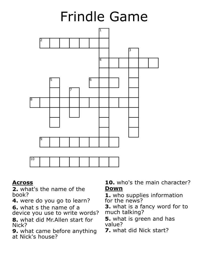 Frindle Game Crossword