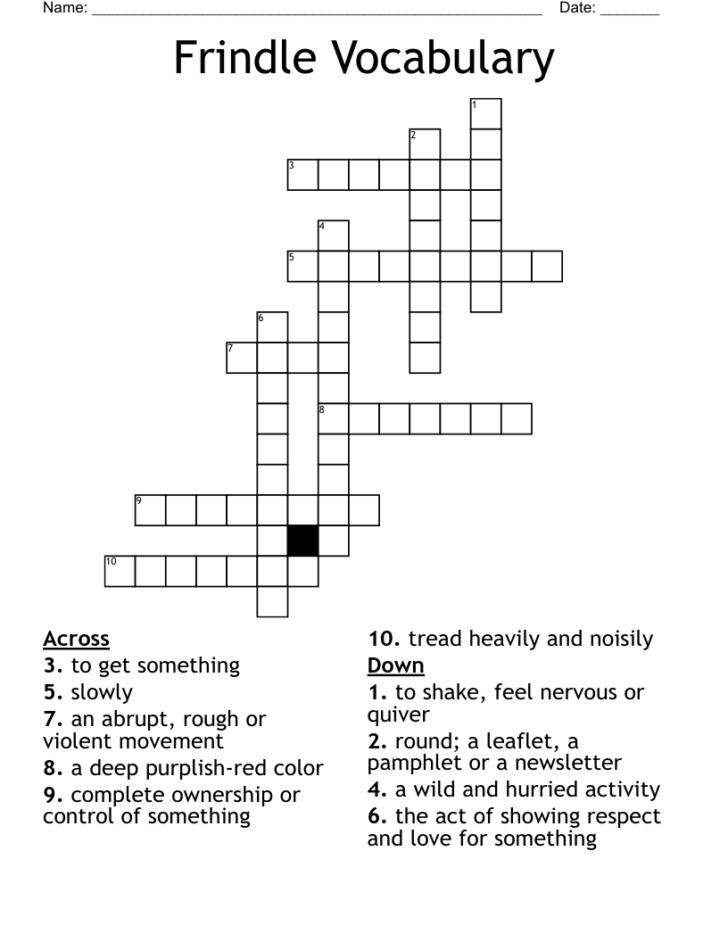 Frindle Vocabulary Crossword