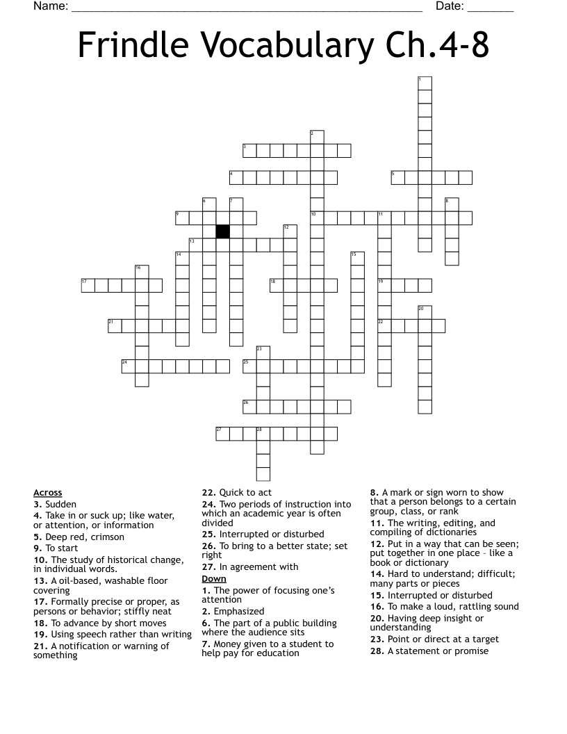 Frindle Vocabulary Ch.4-8 Crossword