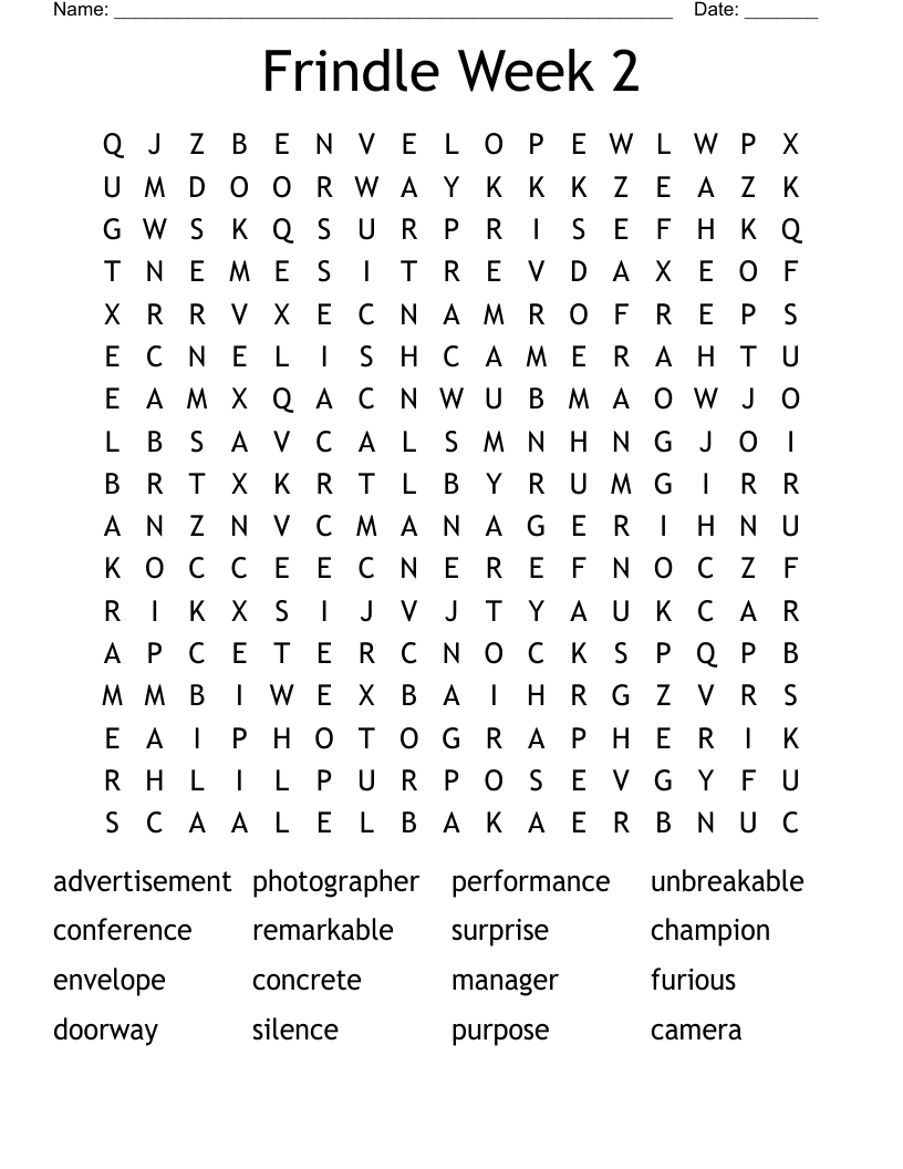 Frindle Week 2 Word Search