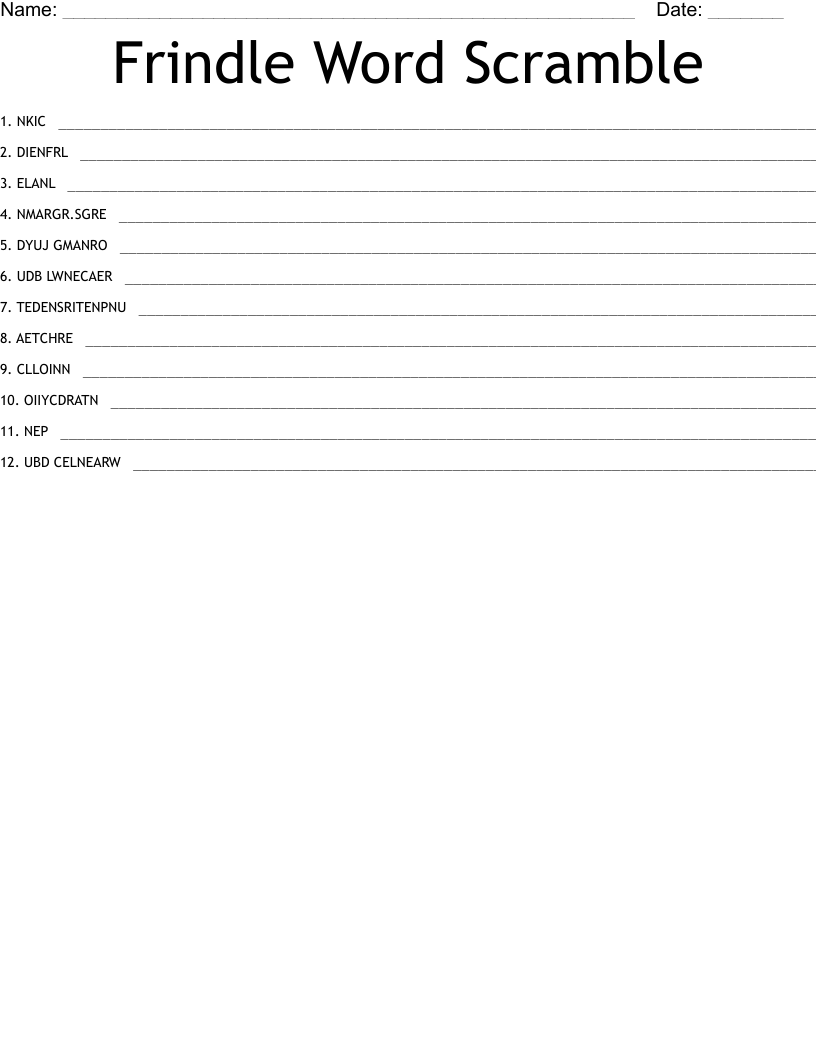 Frindle Word Scramble