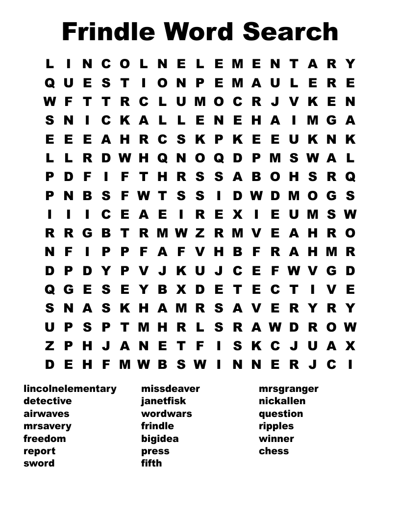 Frindle Word Search