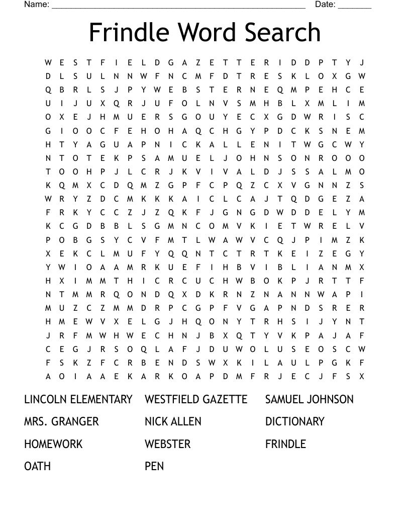 Frindle Word Search