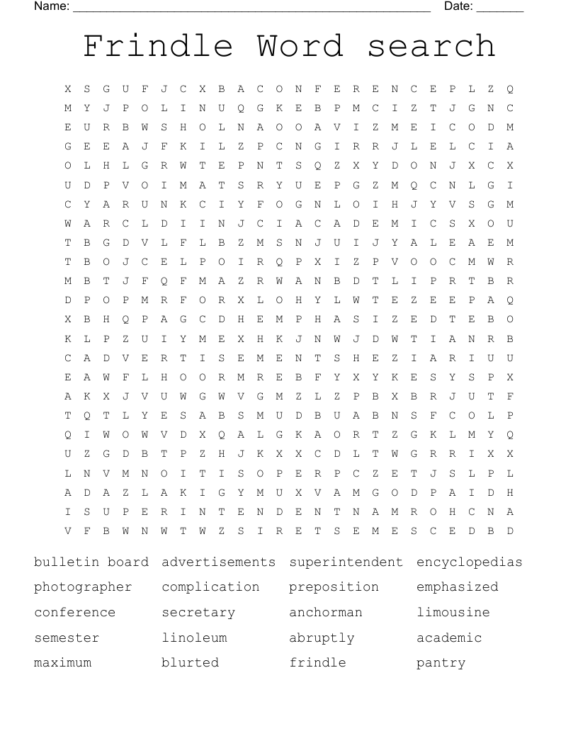Frindle Word search