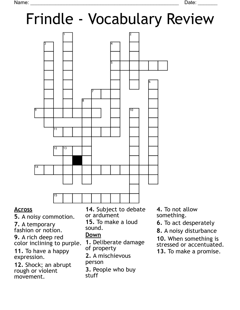 Frindle - Vocabulary Review Crossword