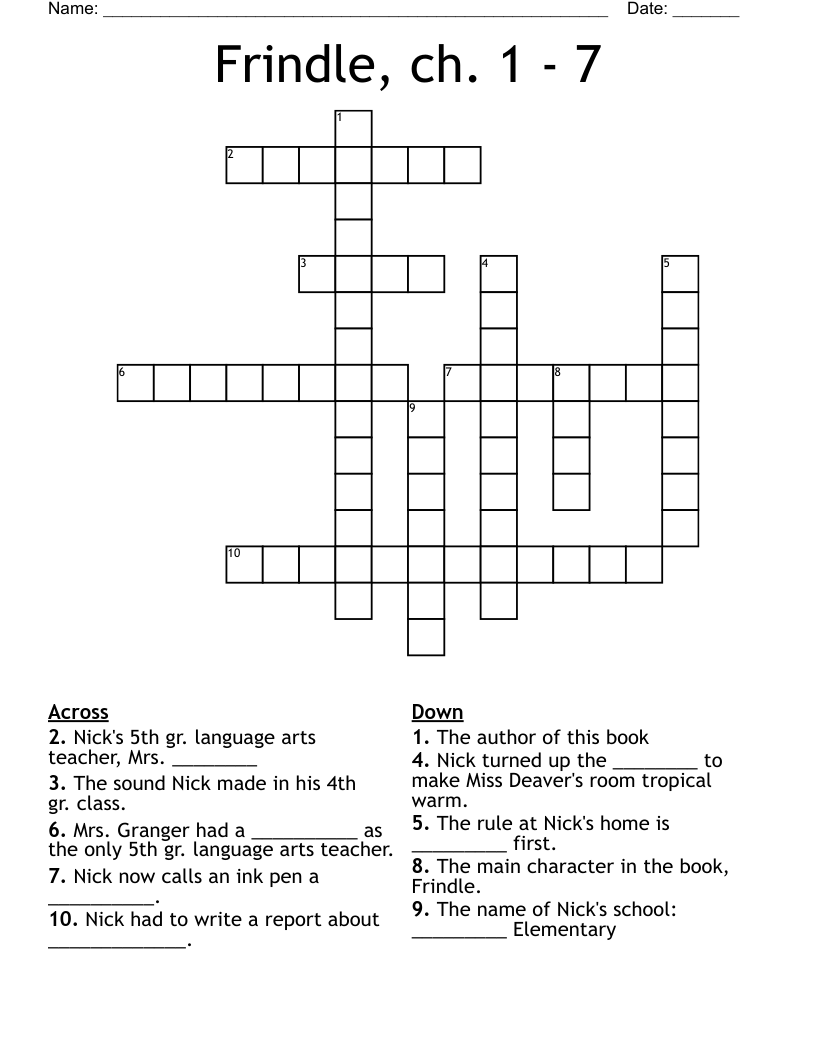 Frindle, ch. 1 - 7 Crossword