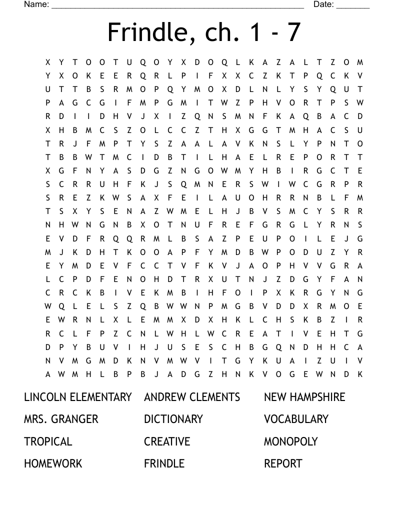Frindle, ch. 1 - 7 Word Search