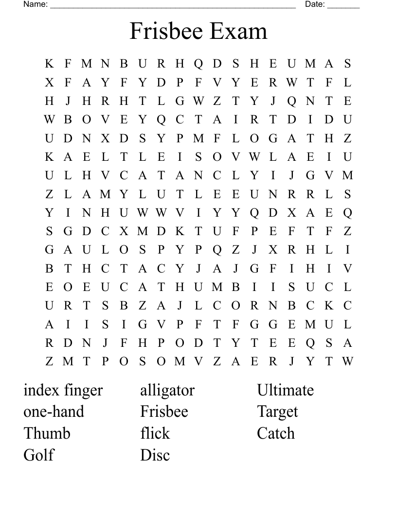 Frisbee Exam Word Search