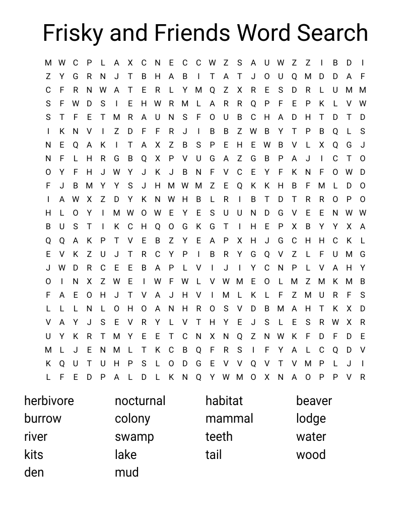 Frisky and Friends Word Search