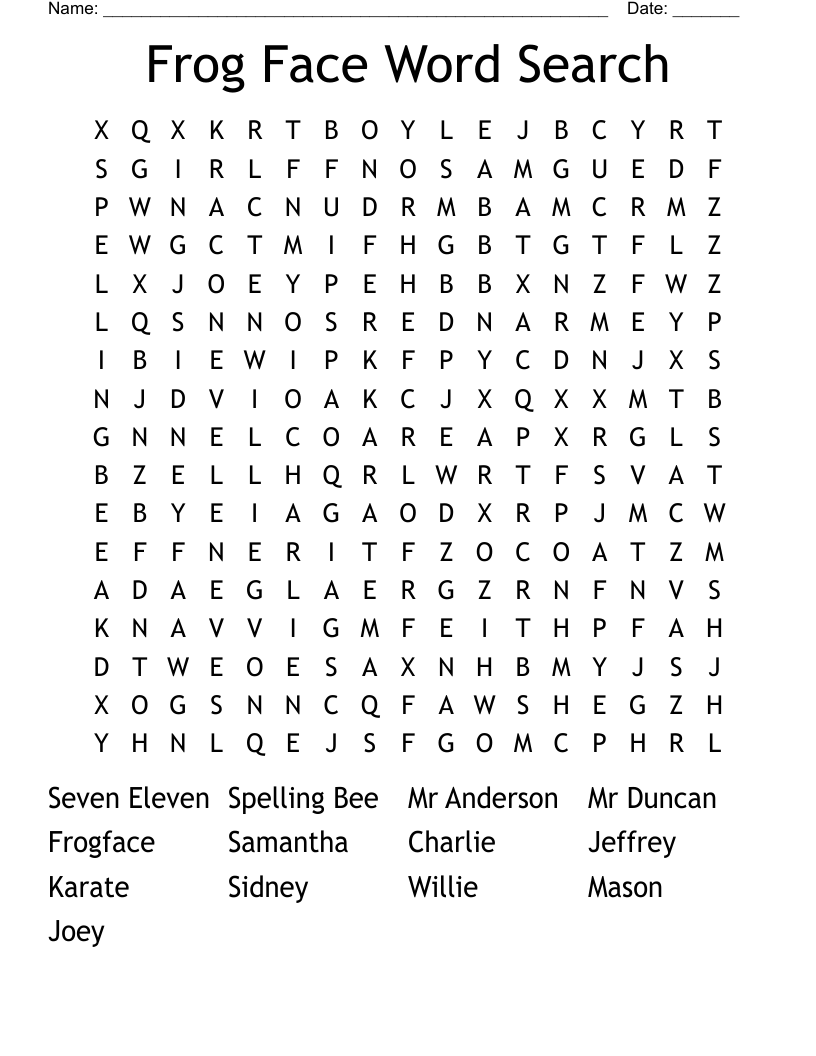 Frog Face Word Search