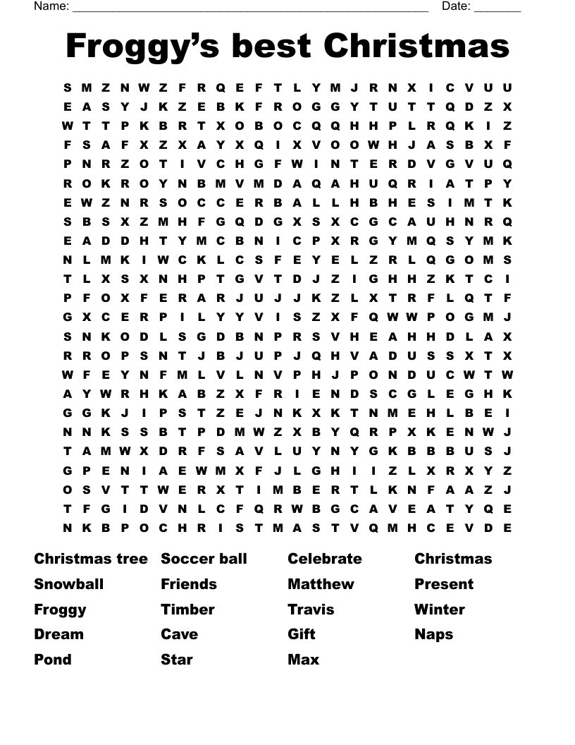 Froggy’s best Christmas  Word Search