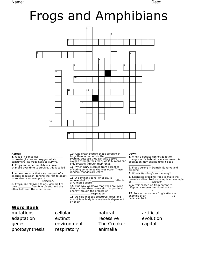 Frogs and Amphibians Crossword