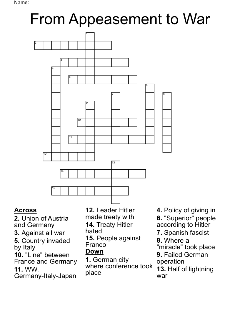 From Appeasement to War Crossword
