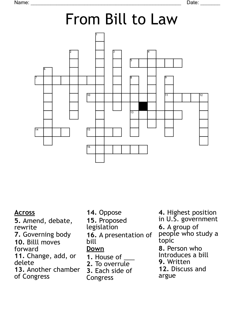 From Bill to Law Crossword