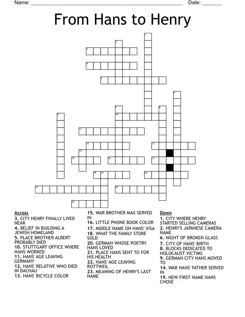 From Hans to Henry Crossword