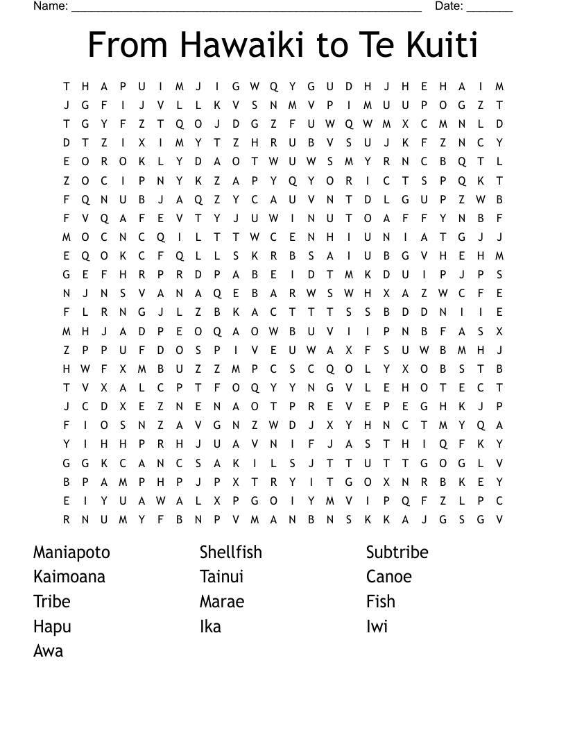 From Hawaiki to Te Kuiti Word Search