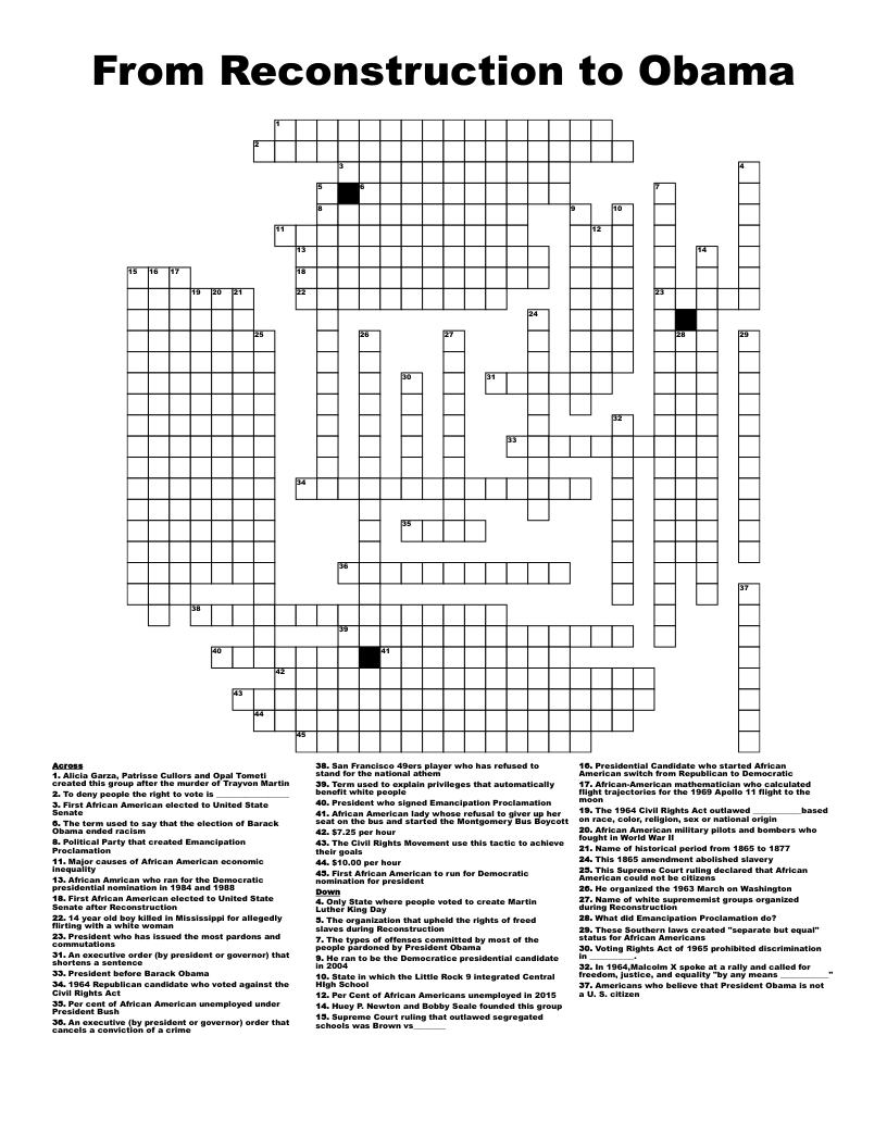 From Reconstruction to Obama Crossword